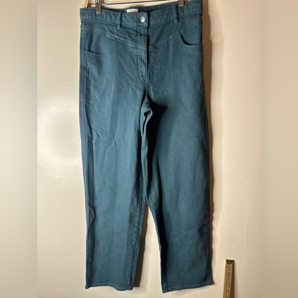 Aritzia Wilfred Free High Rise Jeans Dark Teal Straight Leg, Size 12